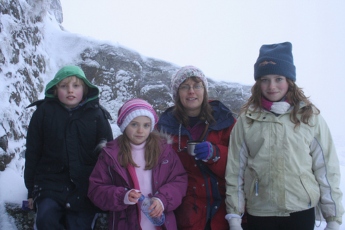 Carolyn and her children atop Moel Famau
