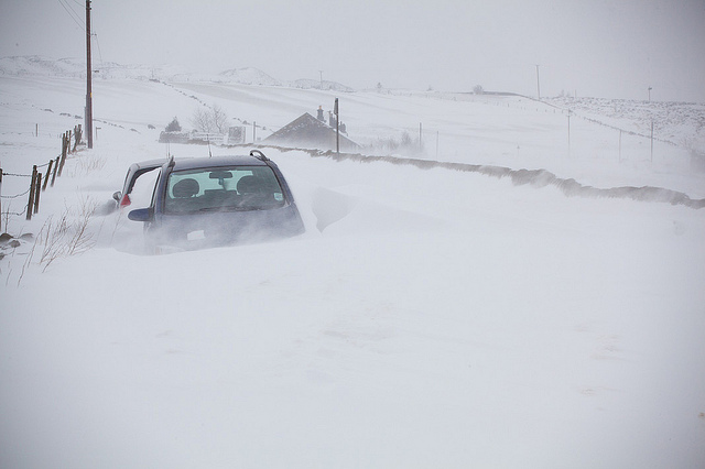 Cars in snow drift
